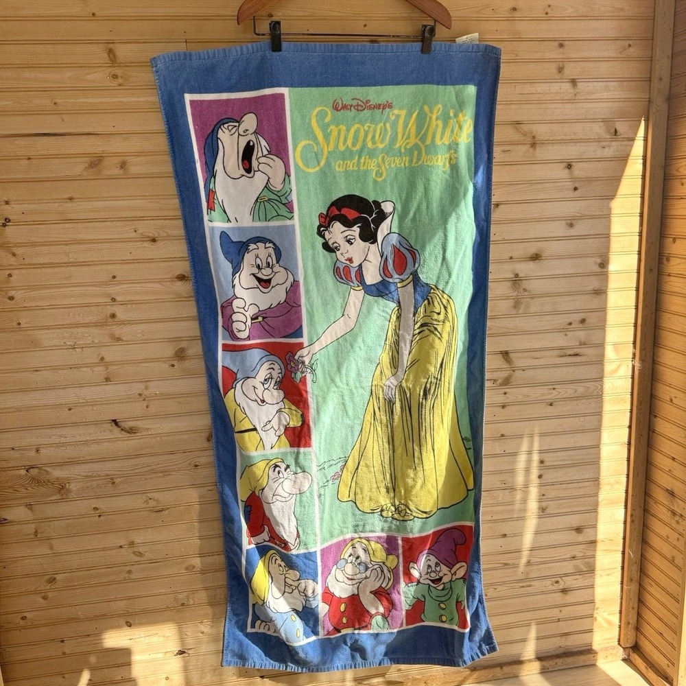 Vtg 1990s Beach Towel Snow White & the Seven Dwarfs Franco Walt Disney 56"x29"